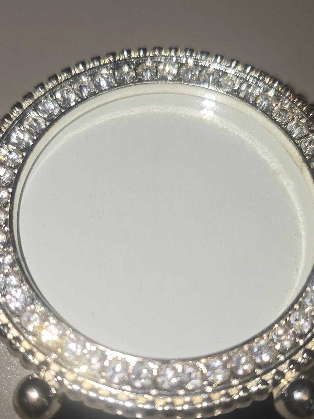 Round Silver Metal Mini Picture Frame w/ Diamante Bling Rhinestones Tabletop